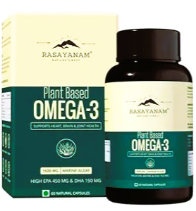 image shows the product " rasayanam omega 3 capsules " Image depicts the brand " rasaynam omega 3 capsules "