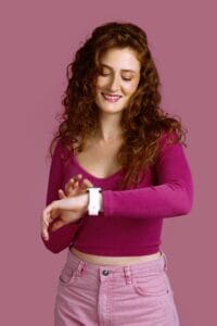 ginger head woman with colorful outfitt