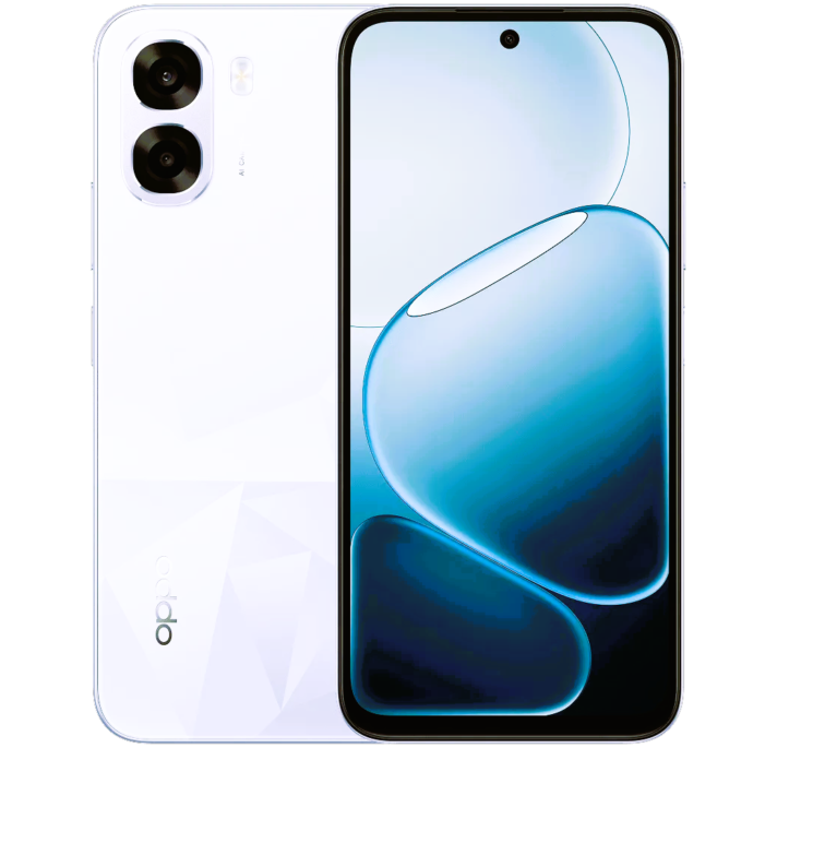 image shows oppo mobile phone in light blue color