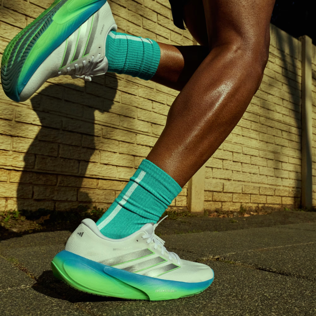 Pic showing runner wearing adidas shoes